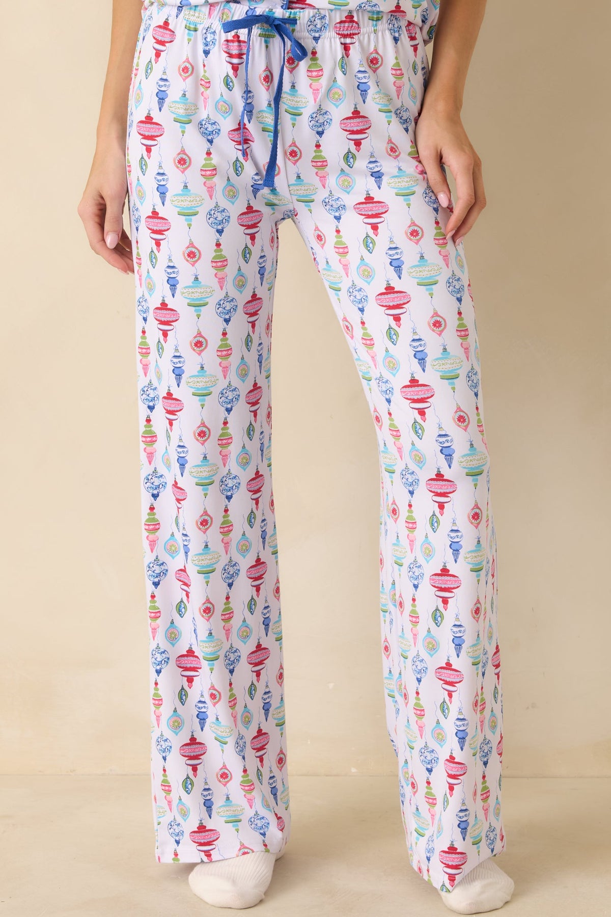 Decked In Delight White Multi Ornament Pajama Pants
