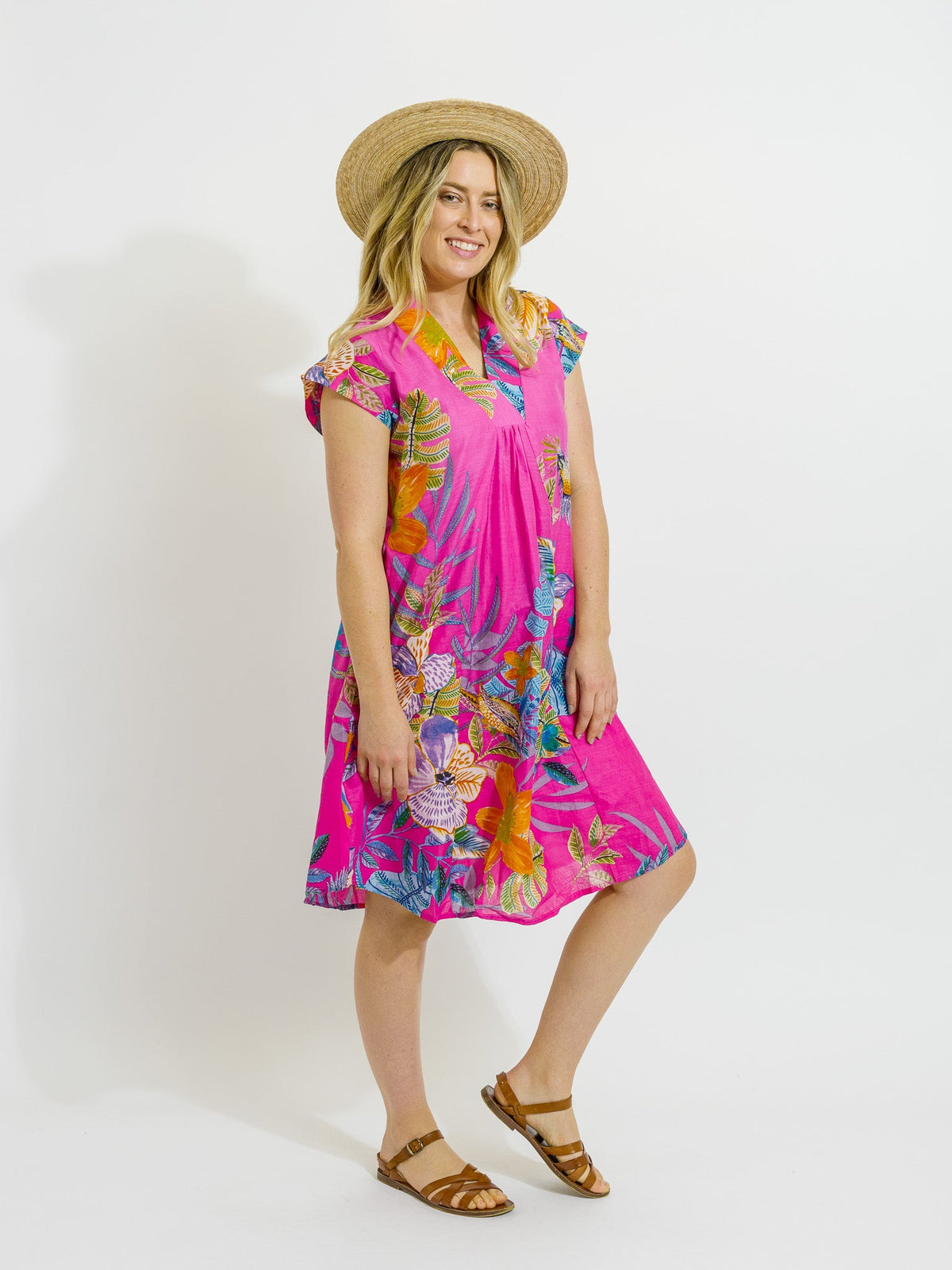 Cabarita Dress in Pink Birds
