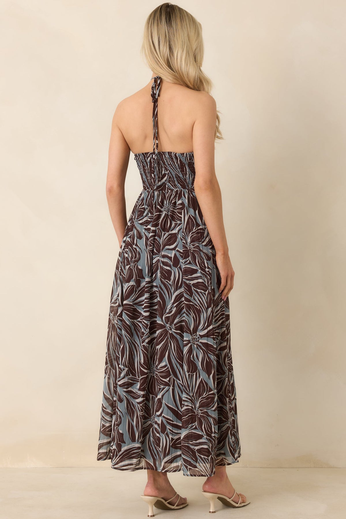 Z Supply Chocolate Brown Multi Lanie Zinn Floral Halter Maxi Dress