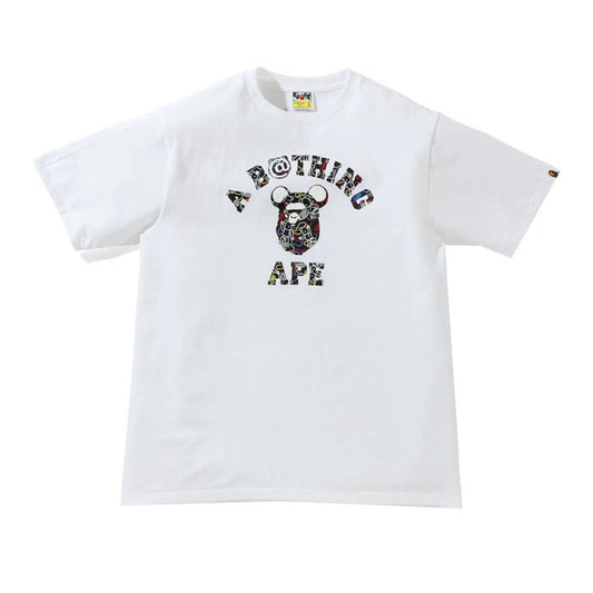 A Bathing Ape Bape x Bearbrick Camo Bear College Tee White
