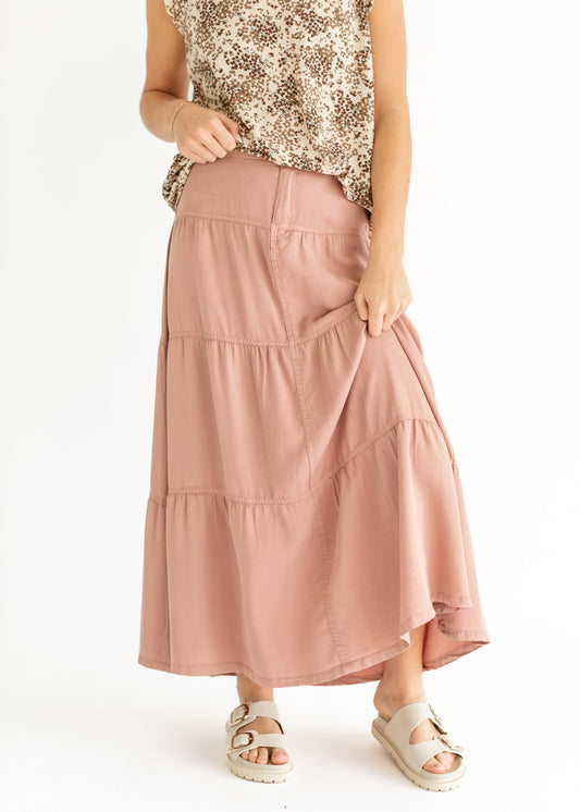 Chambray Tiered Colored Denim Skirt - FINAL SALE