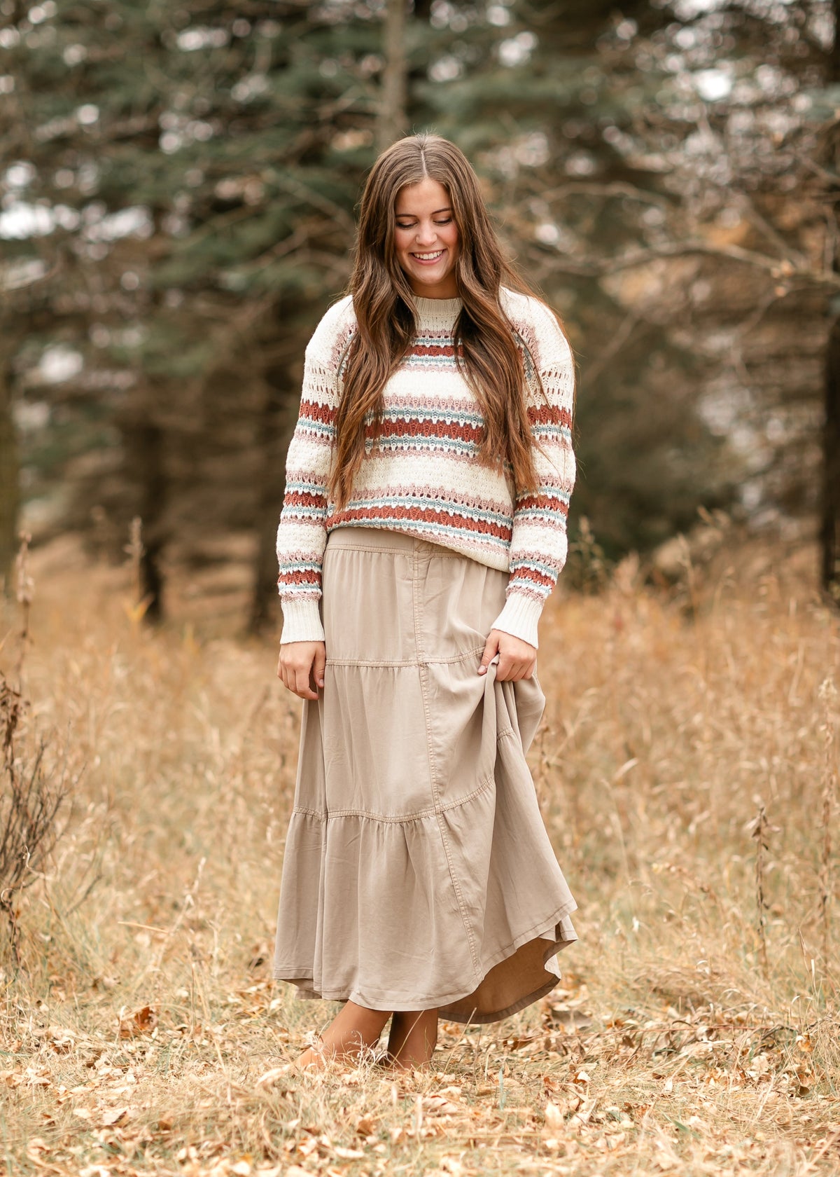 Chambray Tiered Colored Denim Skirt - FINAL SALE