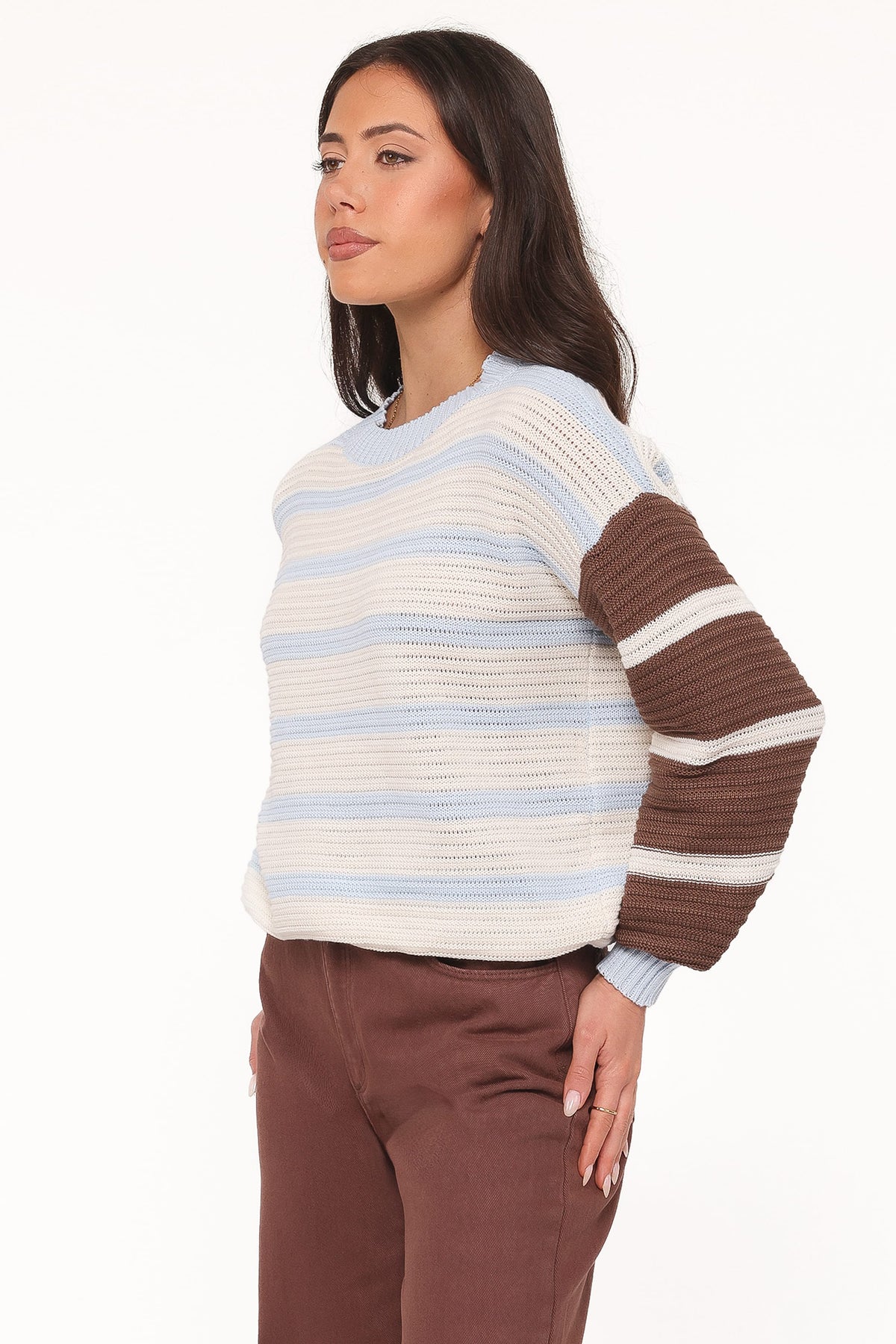 Anicia Colorblock Stripe Sweater - Chocolate Blue