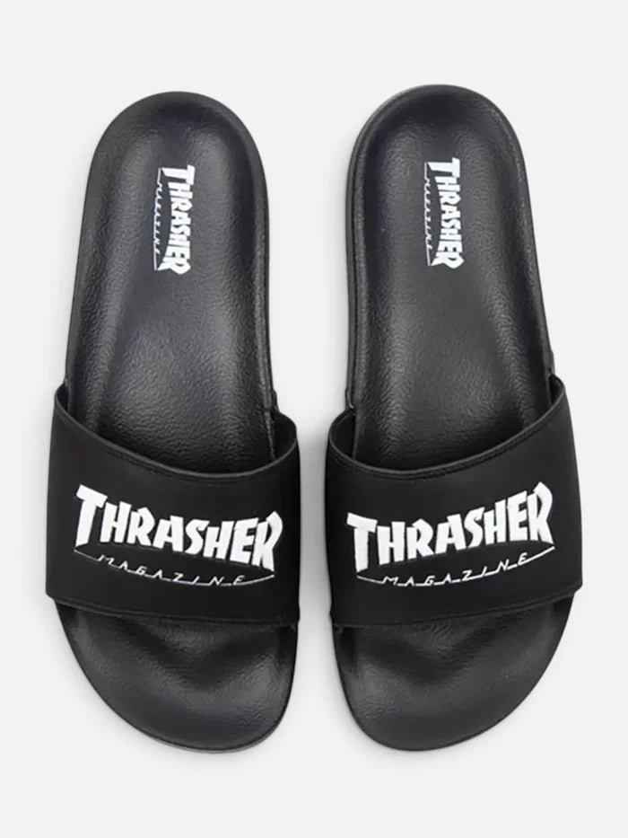 Ojota Thrasher Sliders Magazine Negro Blanco