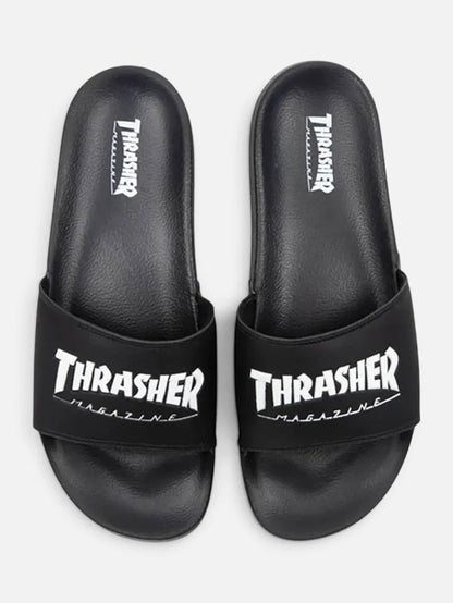 Ojota Thrasher Sliders Magazine Negro Blanco